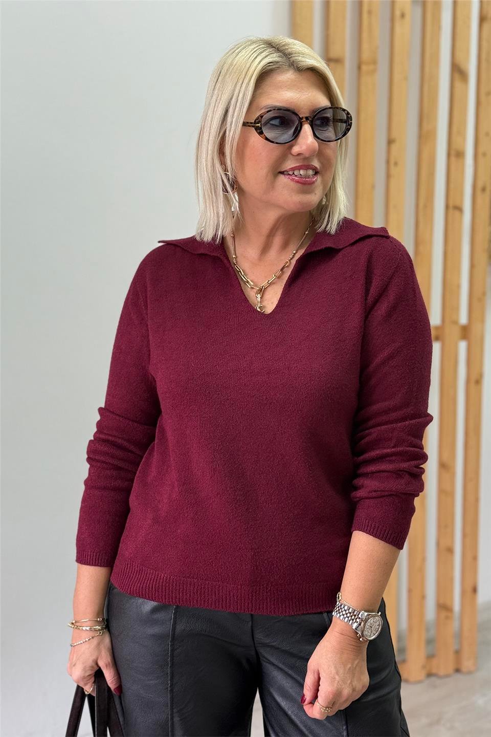 Bordo Polo Yaka İthal Viscose TrikoUT24111049-BORDO-STD