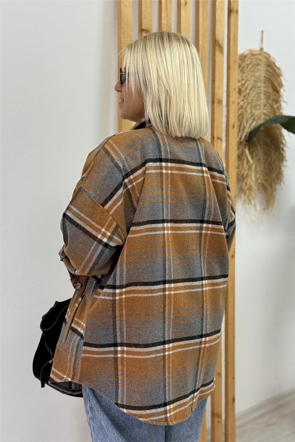 Camel Ekose Broş İğneli Salaş Pamuk GömlekUG02412142-CAMEL-STD