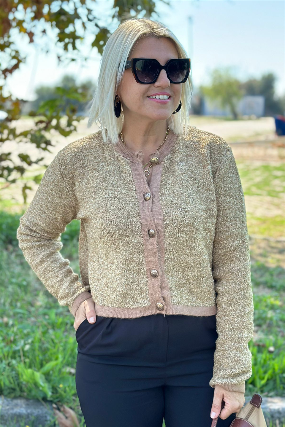 Camel Gold Düğmeli Mini Kırçıllı HırkaDK2230132-CAMEL-STD
