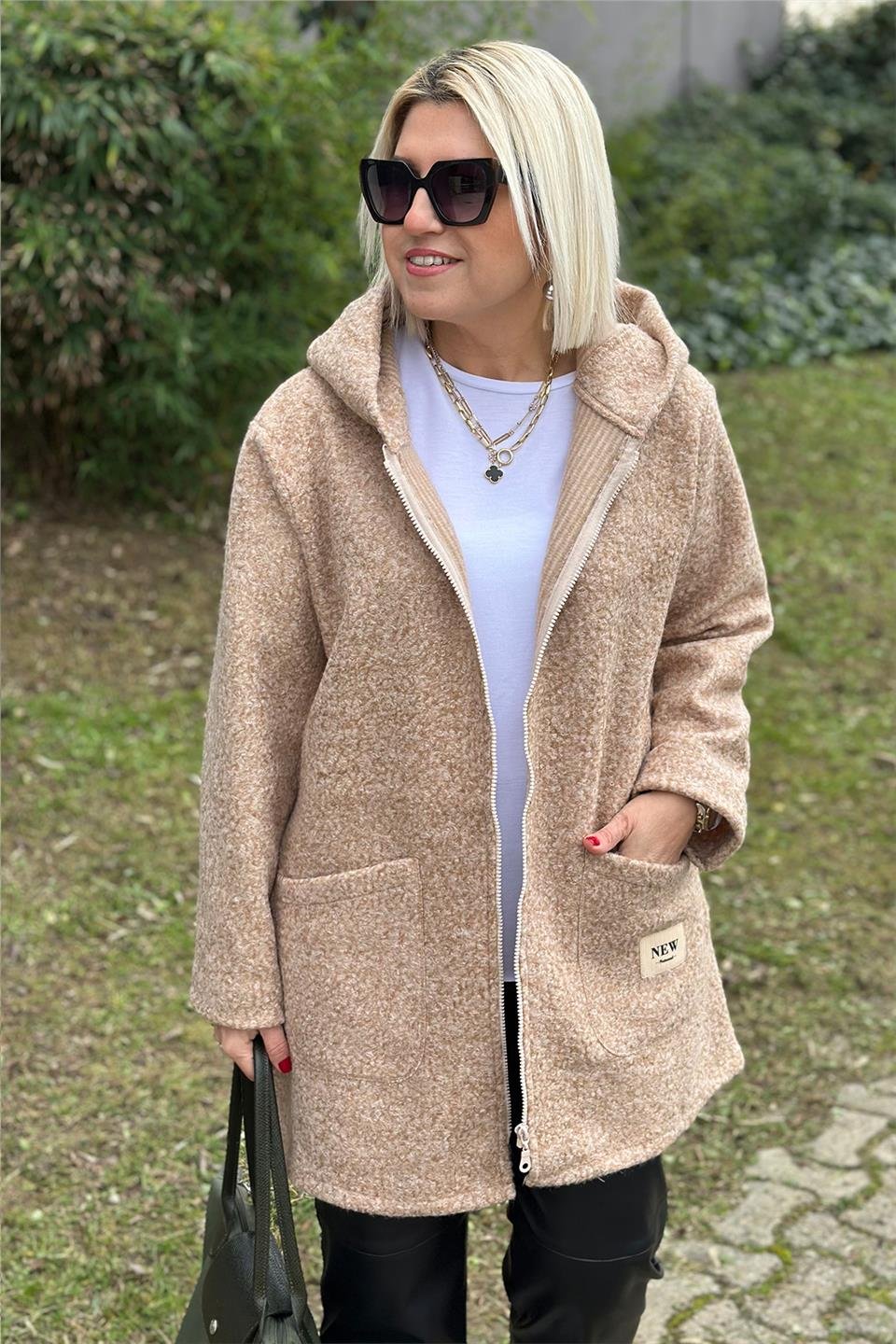 Camel Kapşonlu Cepli Astarsız Buklet CeketCKT2500121-CAMEL-STD