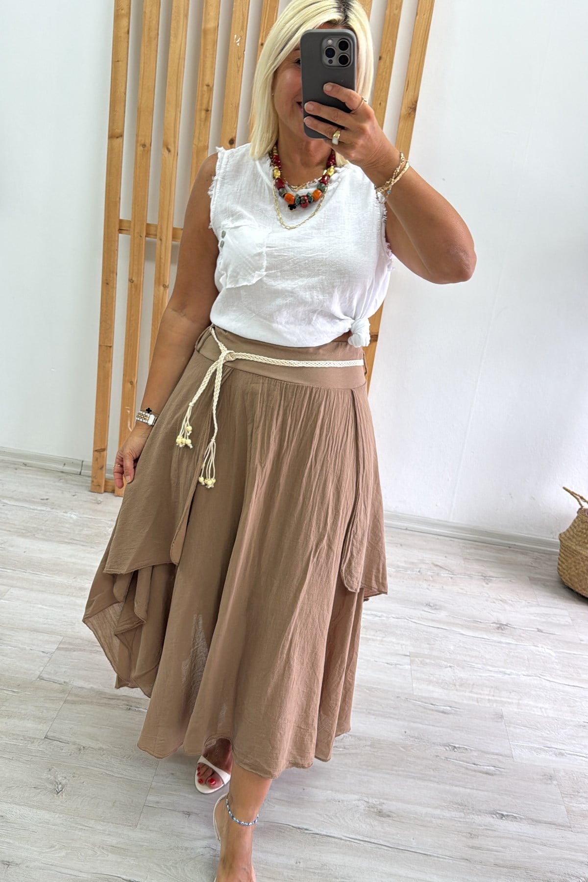 Cappucino Beli Bağçıklı Verev Kesim Astarlı Pamuk EtekAETK2500142-CAPPUCINO-STD
