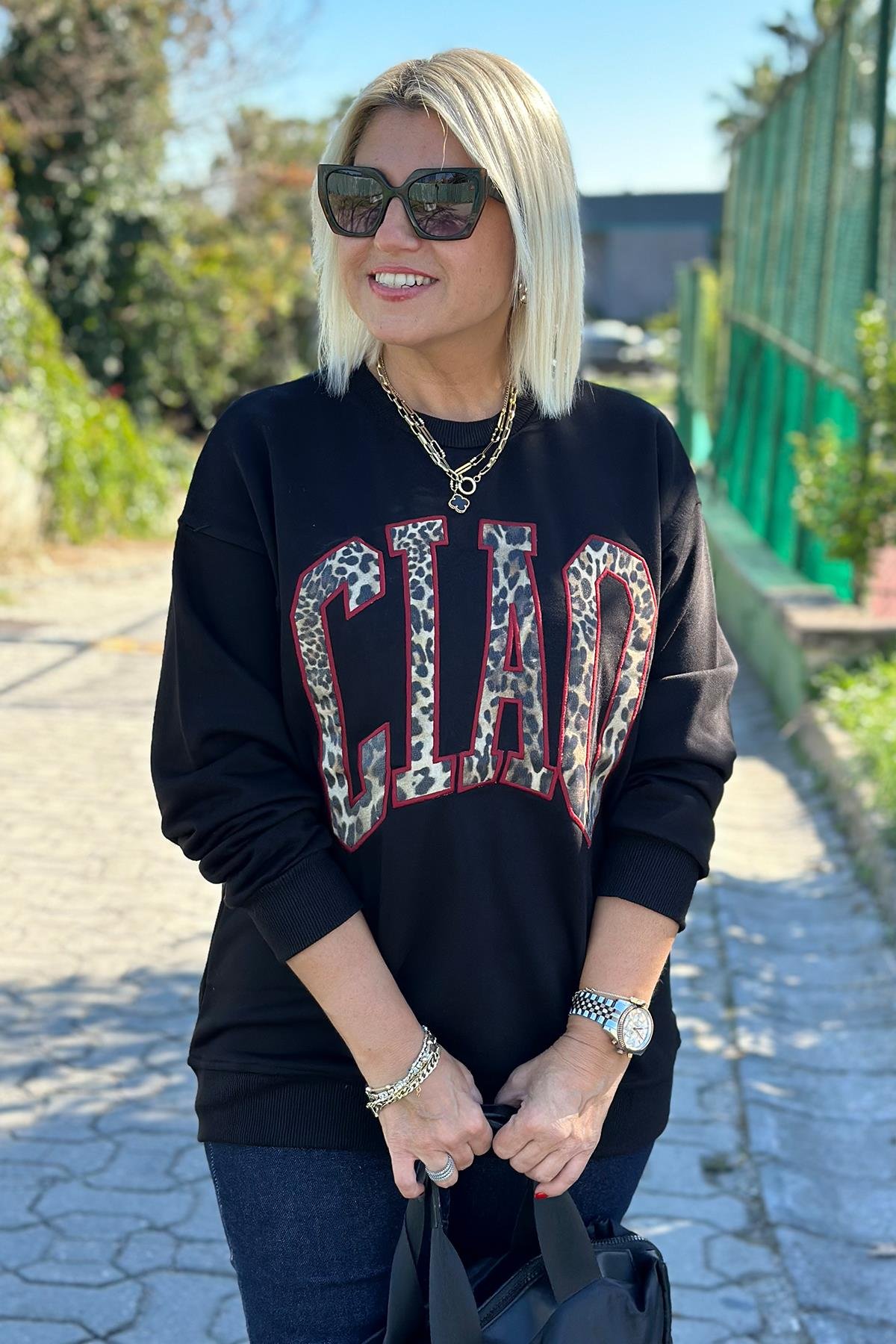 Clao Baskılı Uzun Kollu SweatshirtUK2250139-LACIVERT-S