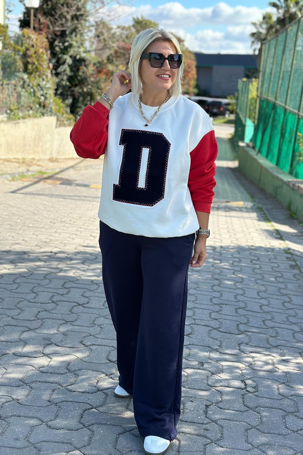 D Nakışlı Çok Renkli 3 İplik Şardonlu SweatUK2250142-COKRENKLI-S