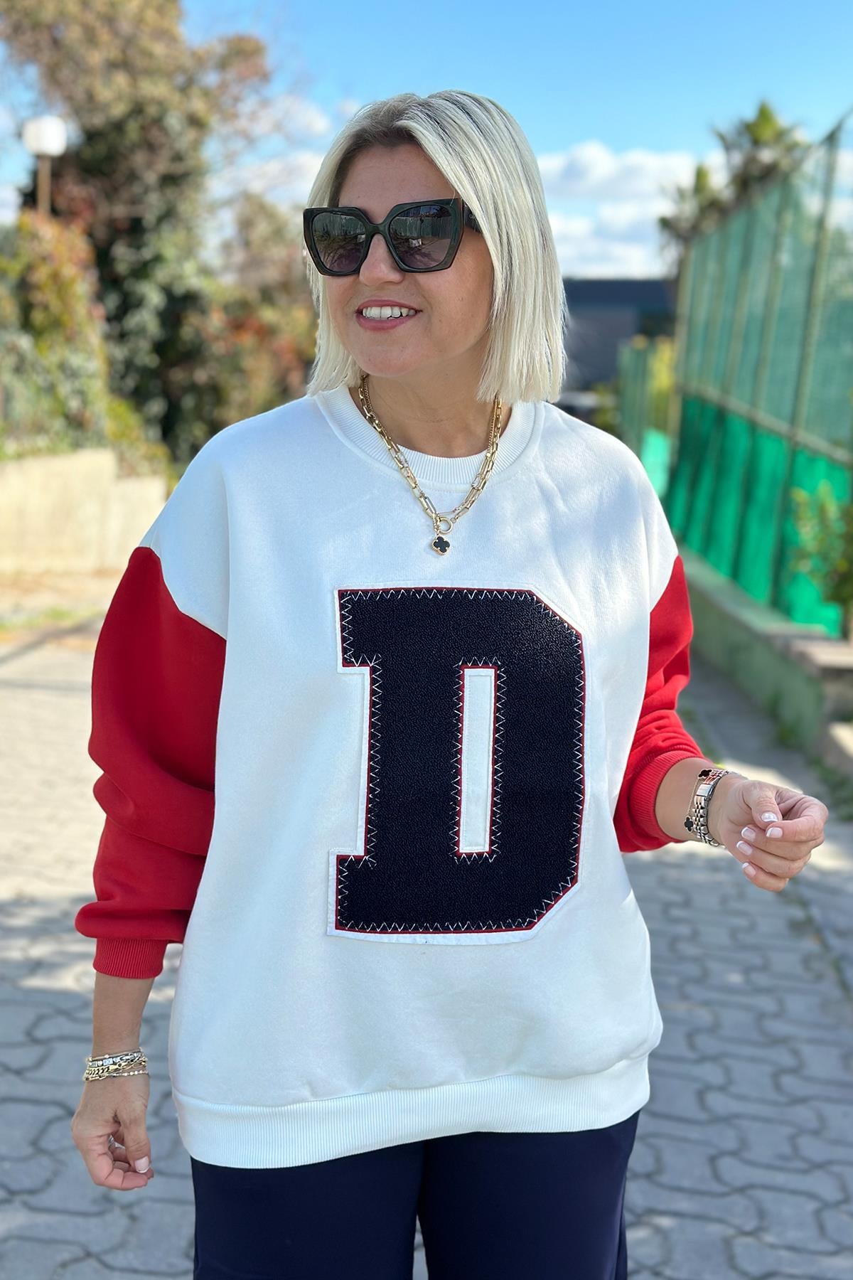 D Nakışlı Çok Renkli 3 İplik Şardonlu SweatUK2250142-COKRENKLI-S