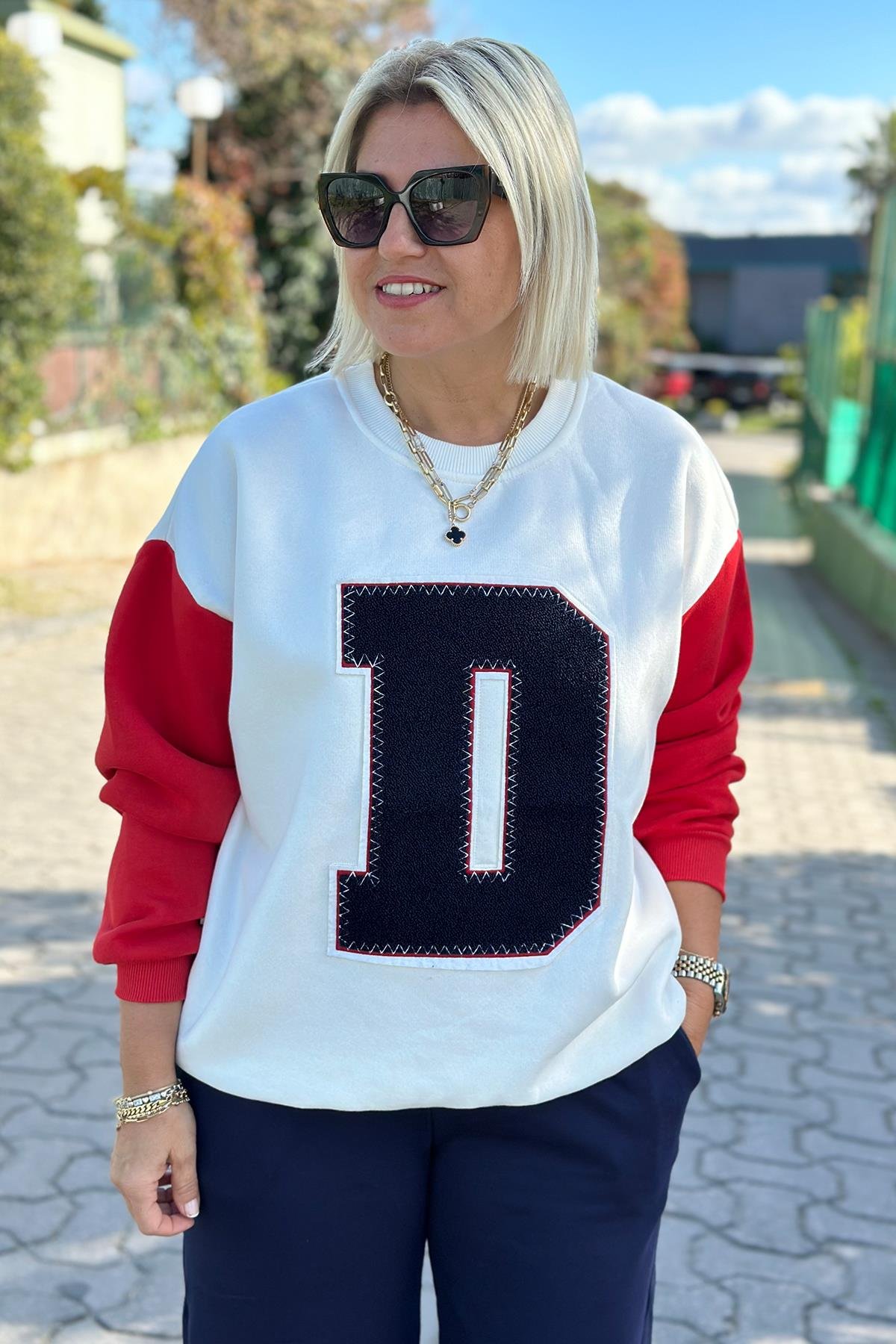 D Nakışlı Çok Renkli 3 İplik Şardonlu SweatUK2250142-COKRENKLI-S