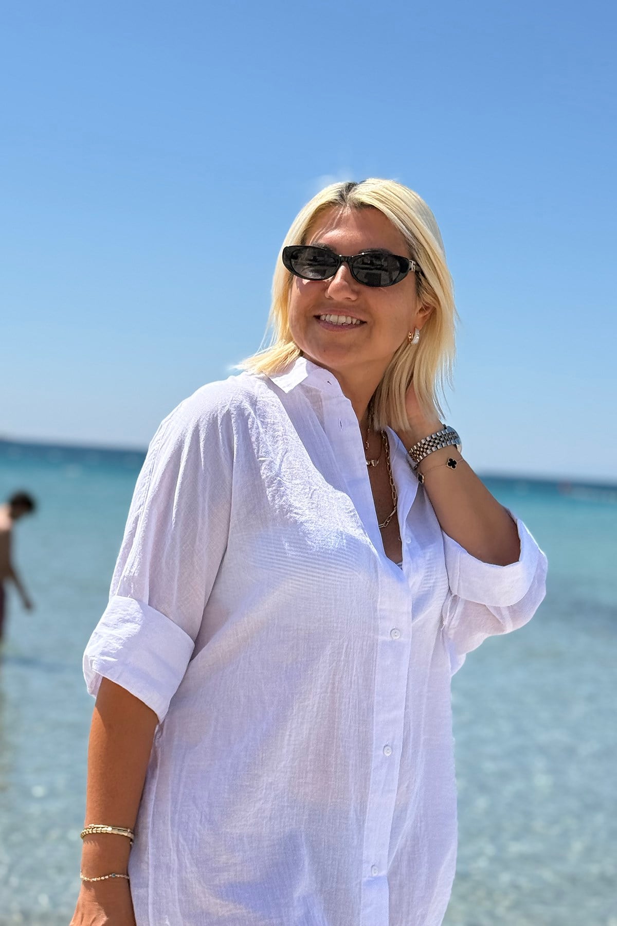 Düz Beyaz Tunik Pamuk Keten GömlekGM20260045-BEYAZ-S