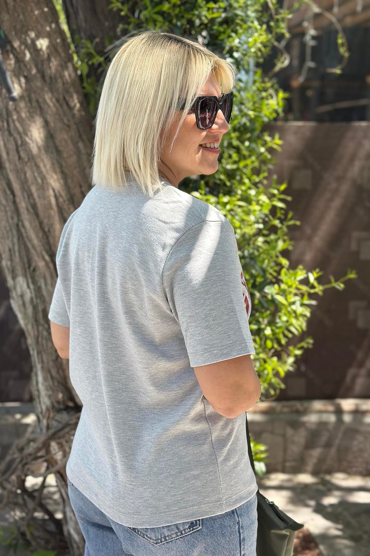 Gri Baskılı Penye TShirtUTS25002065-GRI-S