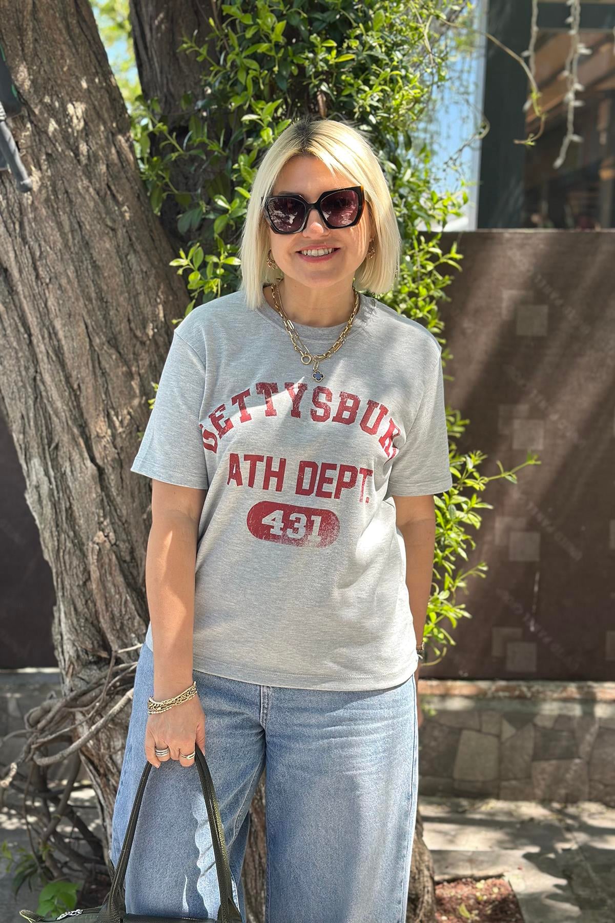 Gri Baskılı Penye TShirtUTS25002065-GRI-S