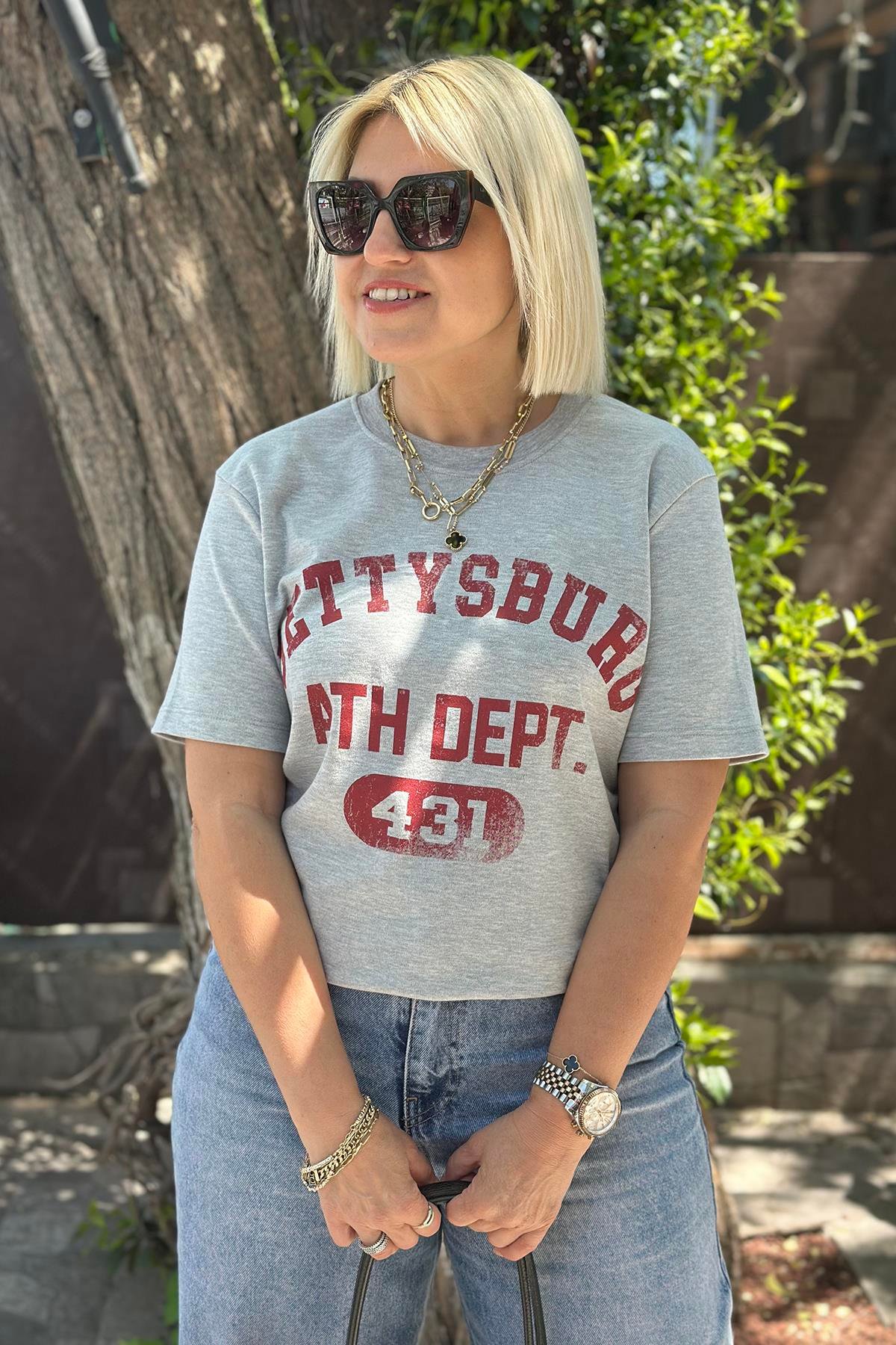 Gri Baskılı Penye TShirtUTS25002065-GRI-S