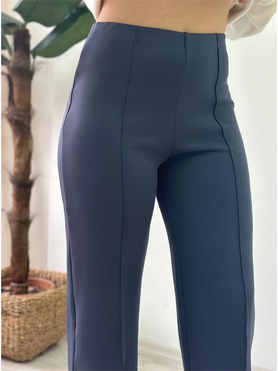 Gri Beli Lastikli Önden Dikişli Scuba Pantolon UK224048133-Gri