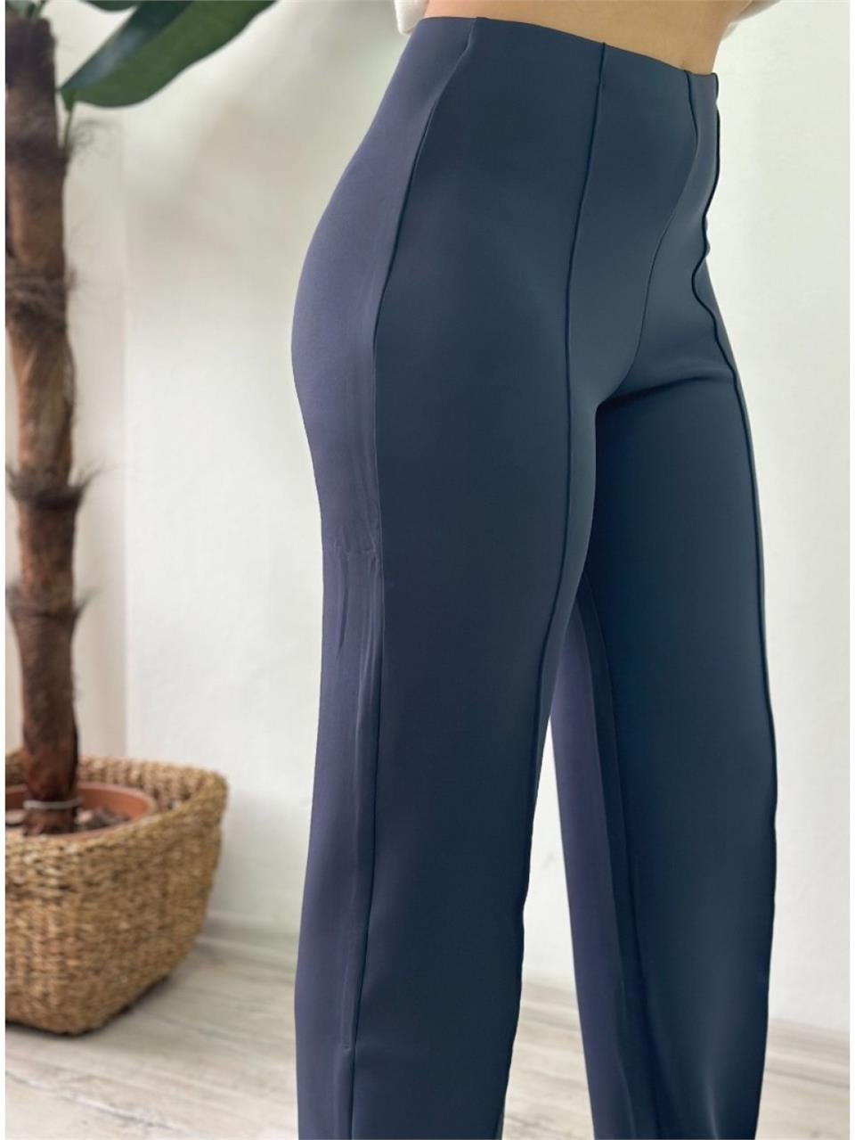 Gri Beli Lastikli Önden Dikişli Scuba Pantolon UK224048133-Gri