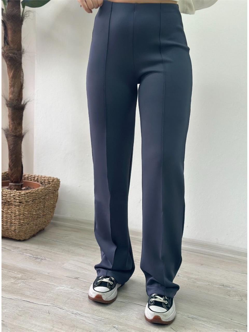 Gri Beli Lastikli Önden Dikişli Scuba Pantolon UK224048133-Gri