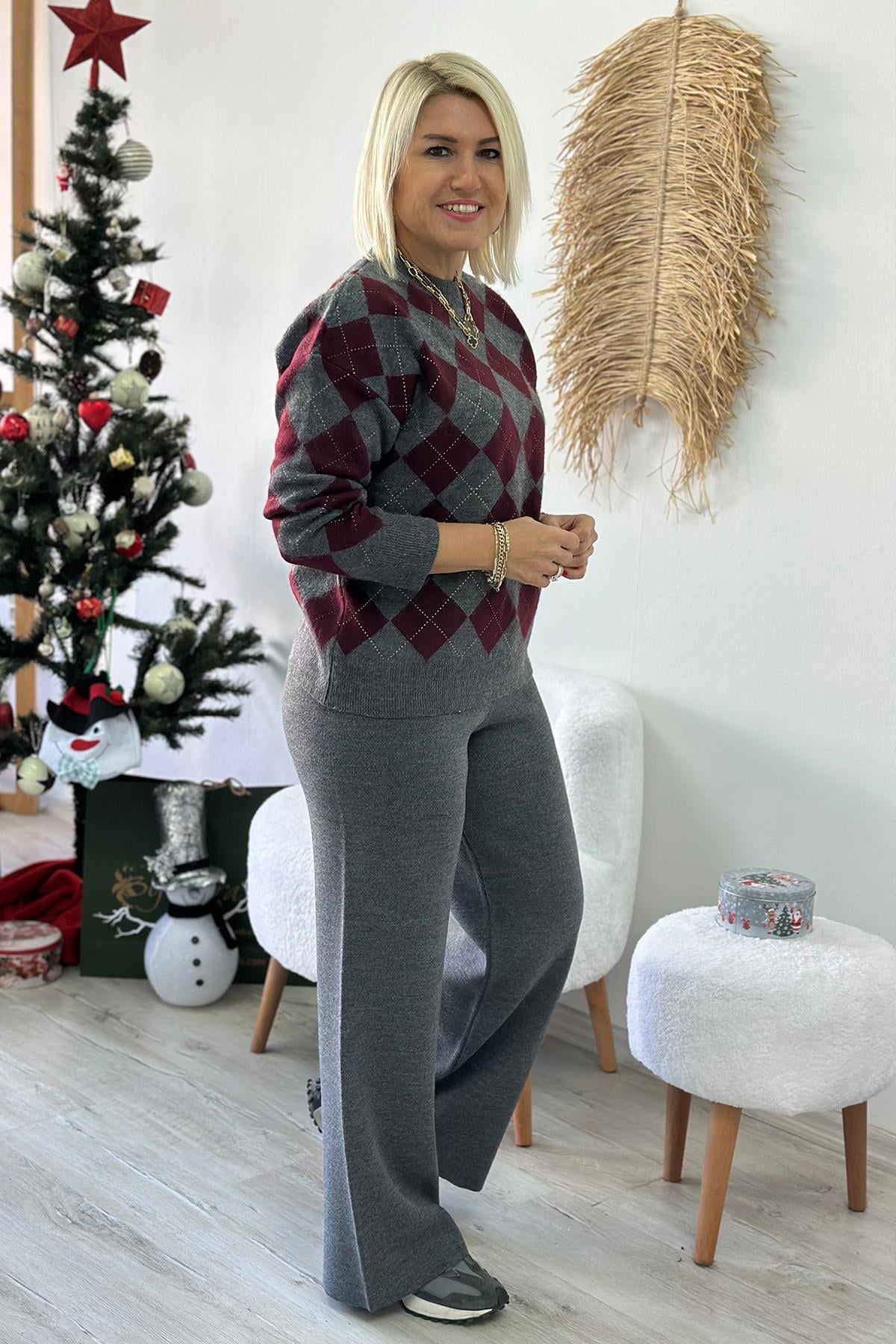 Gri Beli Lastikli Triko PantolonUK224048108-GRI-STD