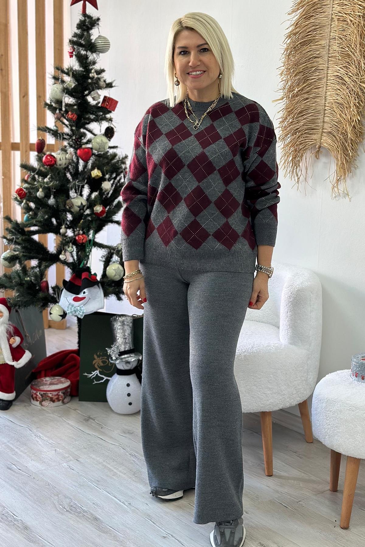 Gri Beli Lastikli Triko PantolonUK224048108-GRI-STD