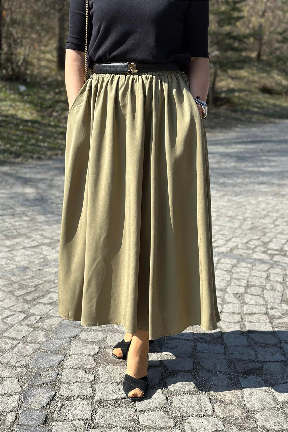 Haki Beli Lastikli Çift Cep Kloş EtekAETK2500123-HAKI-S