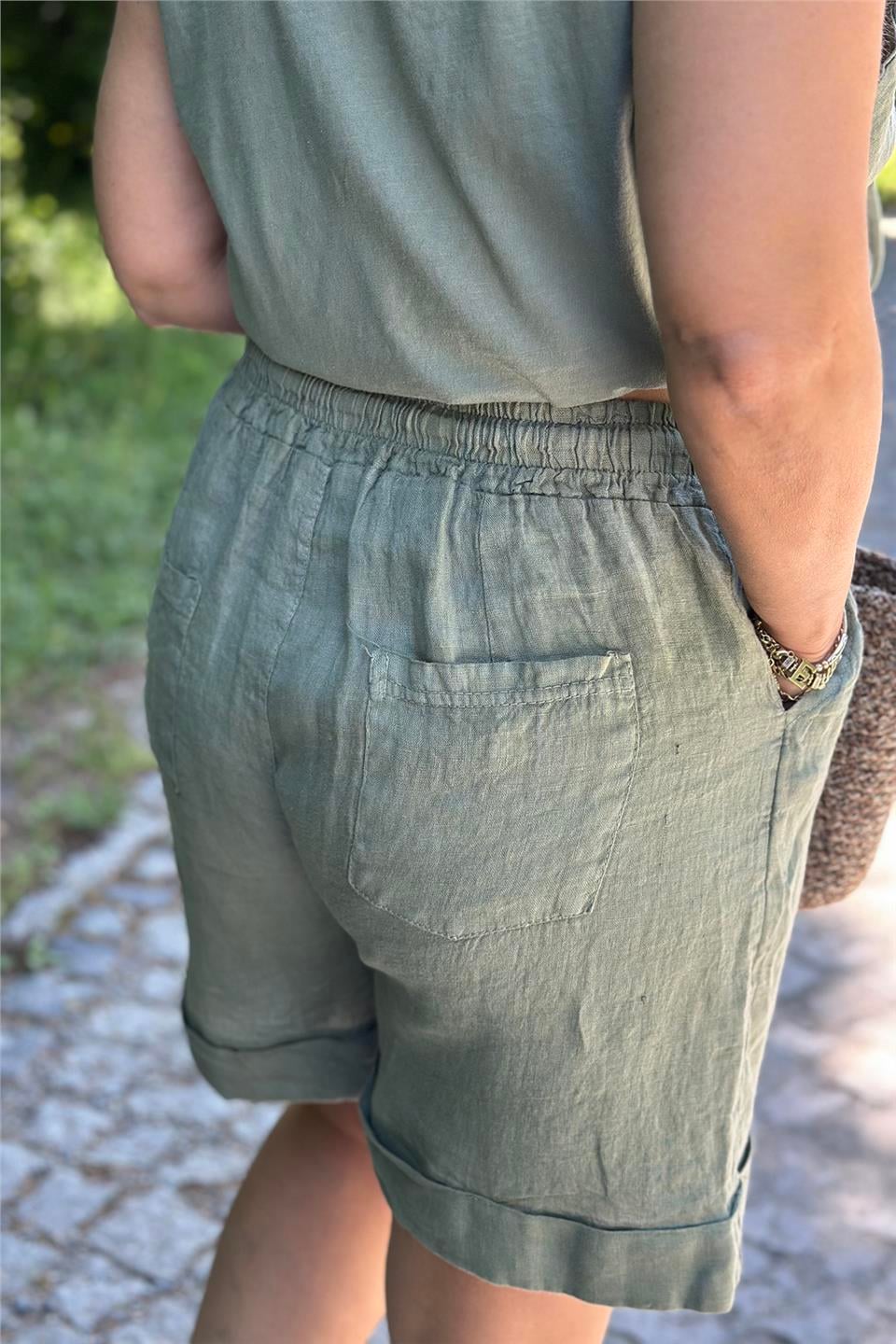 Haki Beli Lastikli Keten ŞortASR25020521-HAKI-STD