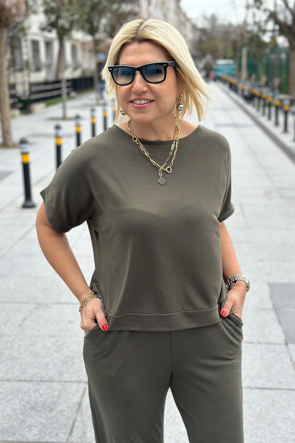 Haki Bisiklet Yaka Kısa Kol İkili TakımUTK2501147-HAKI-S