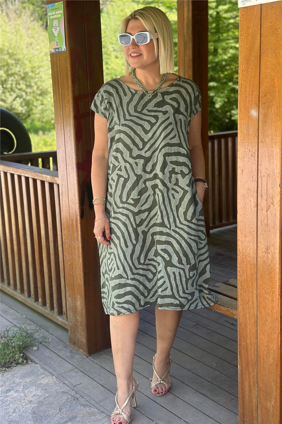 Haki Zebra Desen Keten ElbiseUK22321211241-HAKI-STD