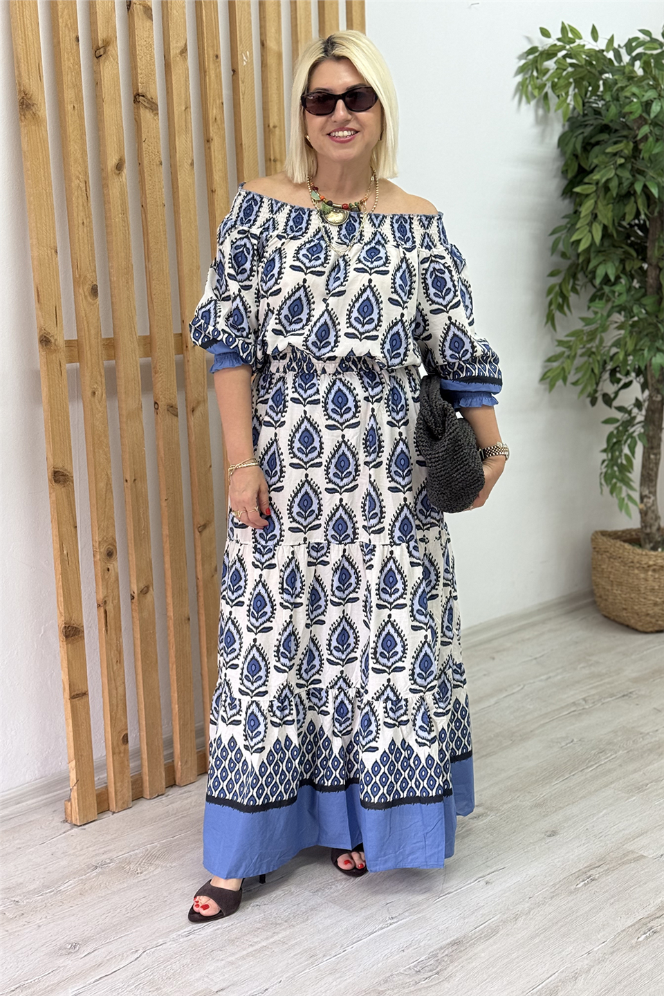 İndigo Madonna Yaka Desenli Pamuk  İkili TakımUTK25012017-INDIGO-STD
