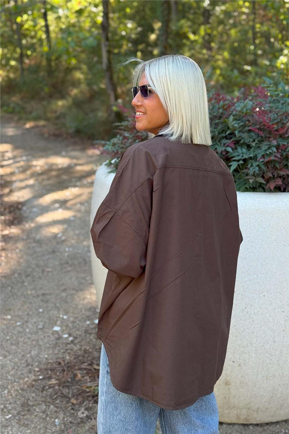 Kahve Oversıze Salaş Cotton GömlekUG02412134-KAHVE-STD