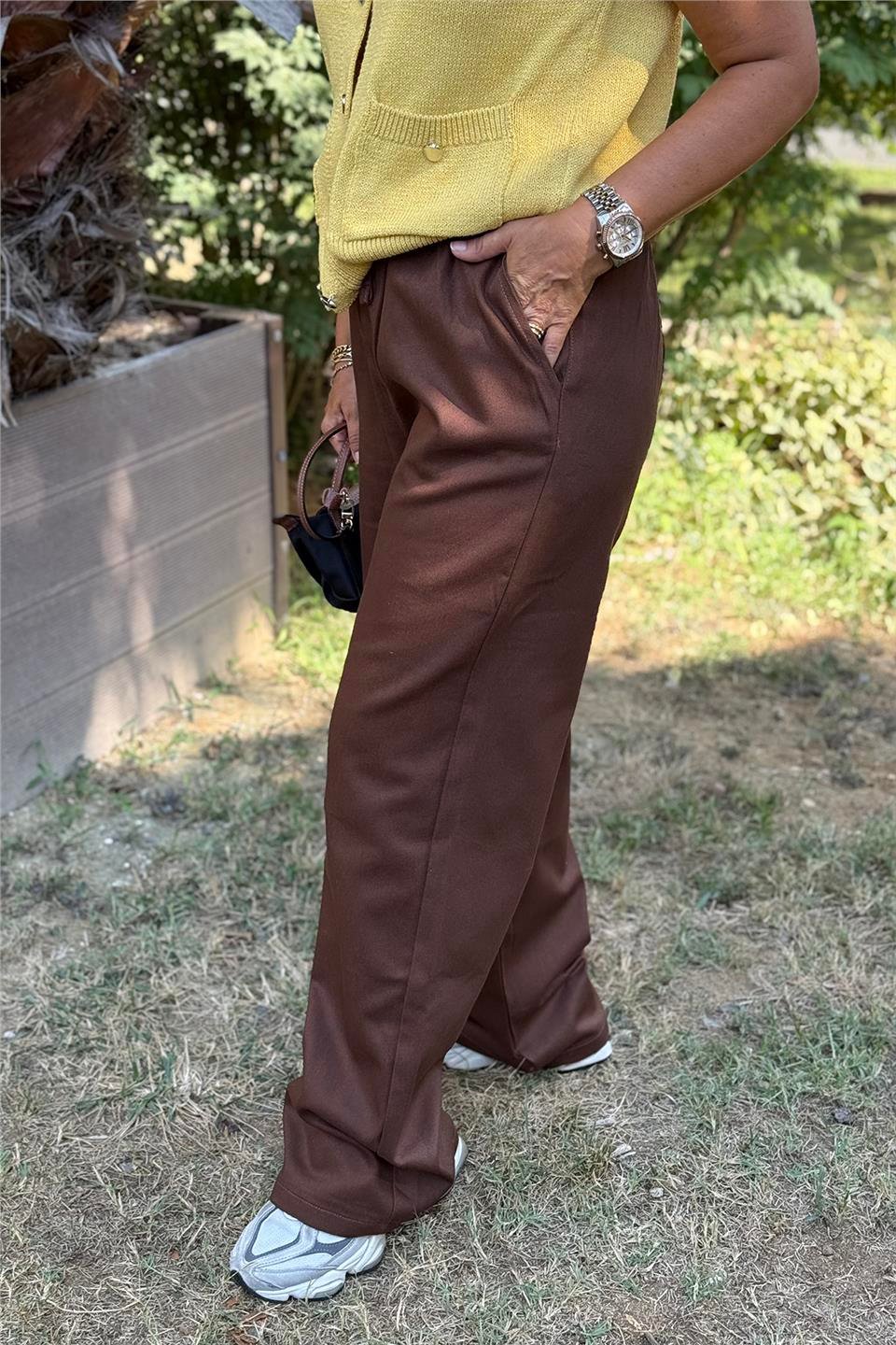 Kahverengi Beli Lastikli Bol Paça PantolonAPNT20250903-KAHVERENGI-S