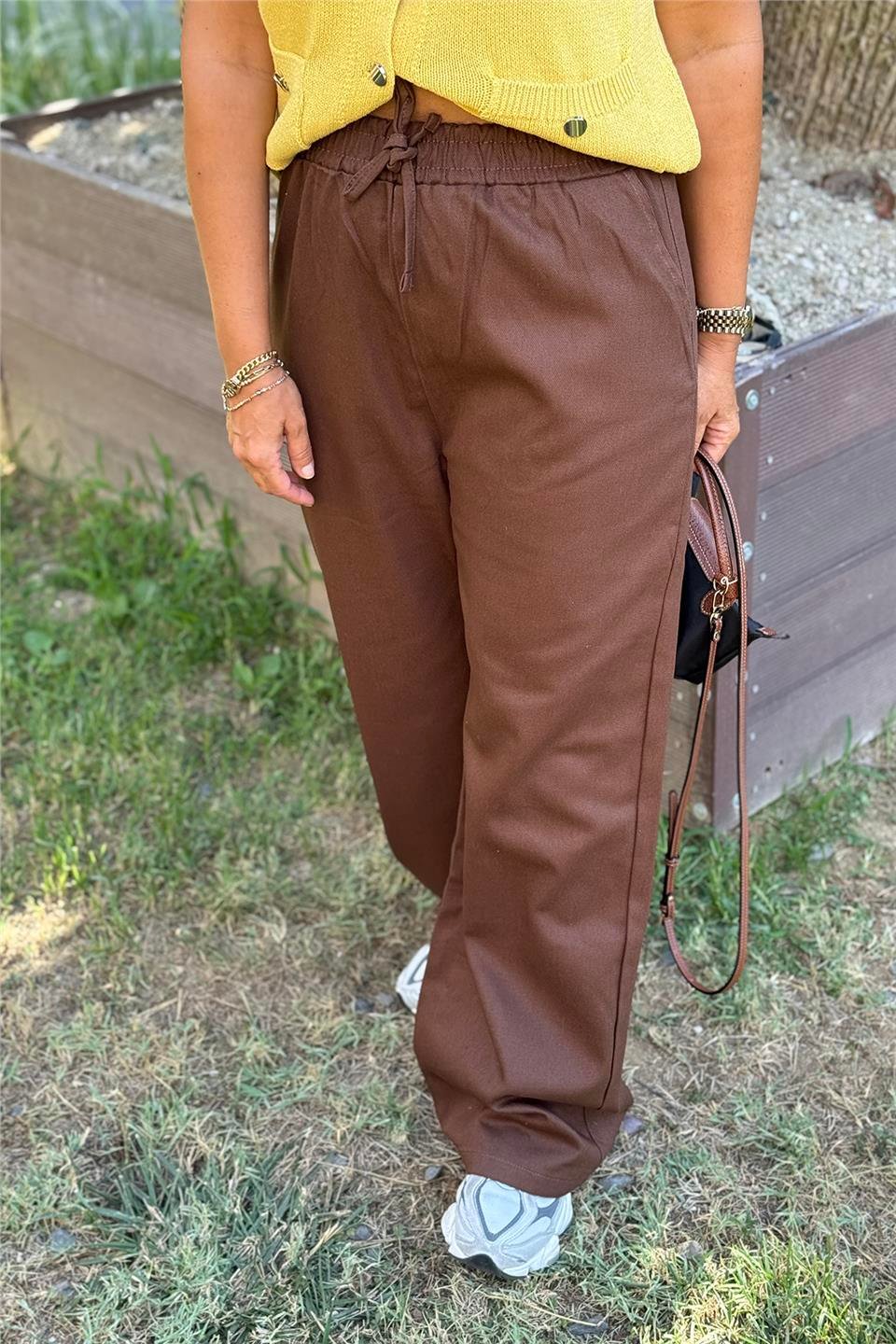 Kahverengi Beli Lastikli Bol Paça PantolonAPNT20250903-KAHVERENGI-S