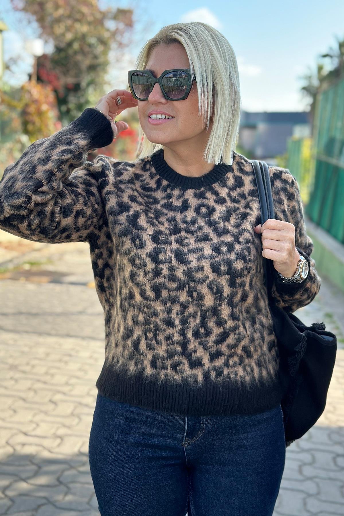 Kahverengi Leopar Desenli Yumoş KazakDK2230149-KAHVERENGI-STD