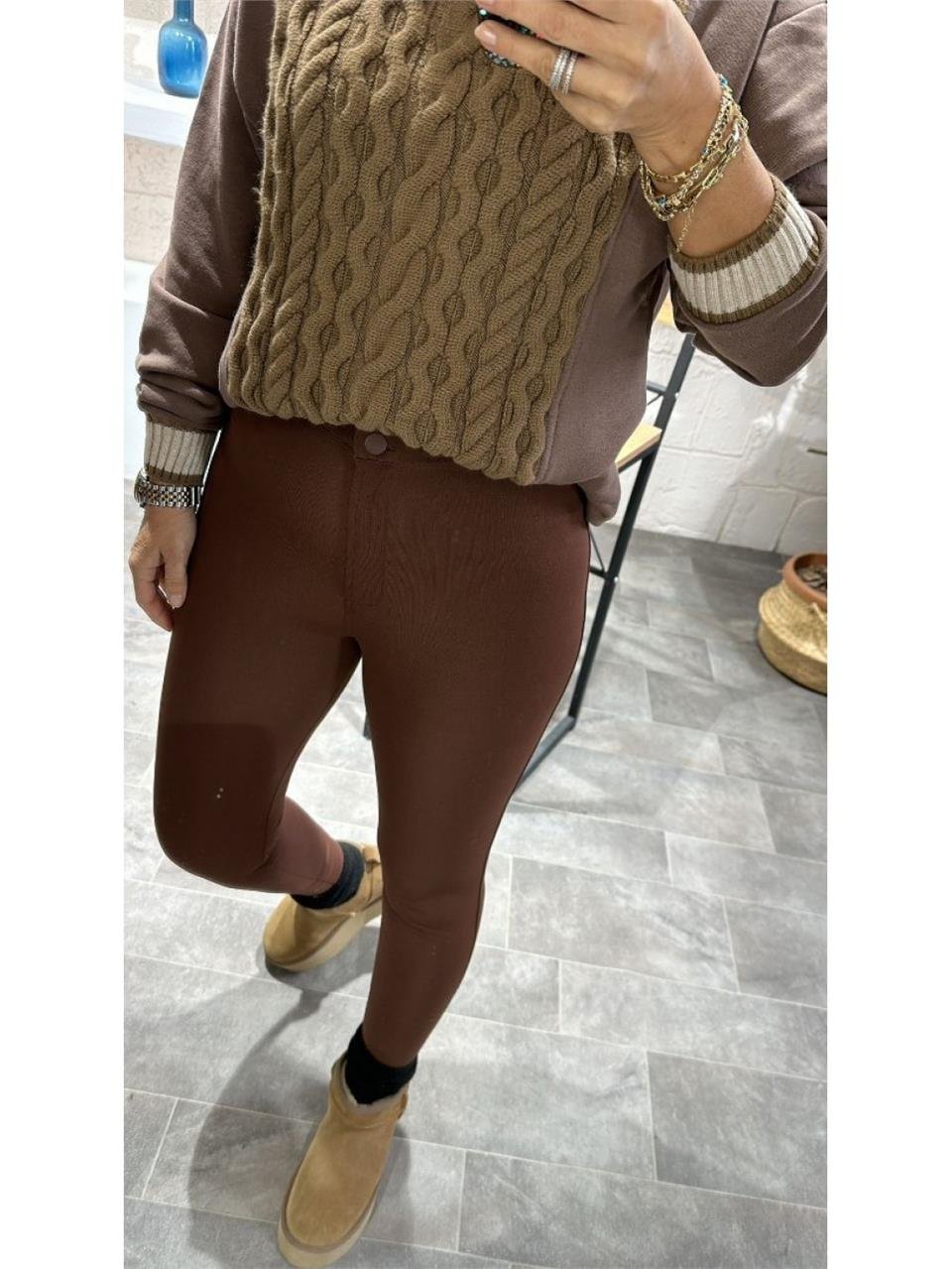 Kahverengi Tayt Pantolon UK226030-Kahverengi