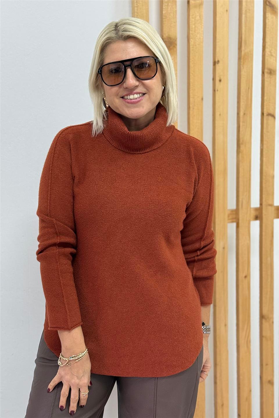 Kiremit Balıkçı Yaka Viscose Basic Yumuşak TrikoUT24111030-KIREMIT-STD