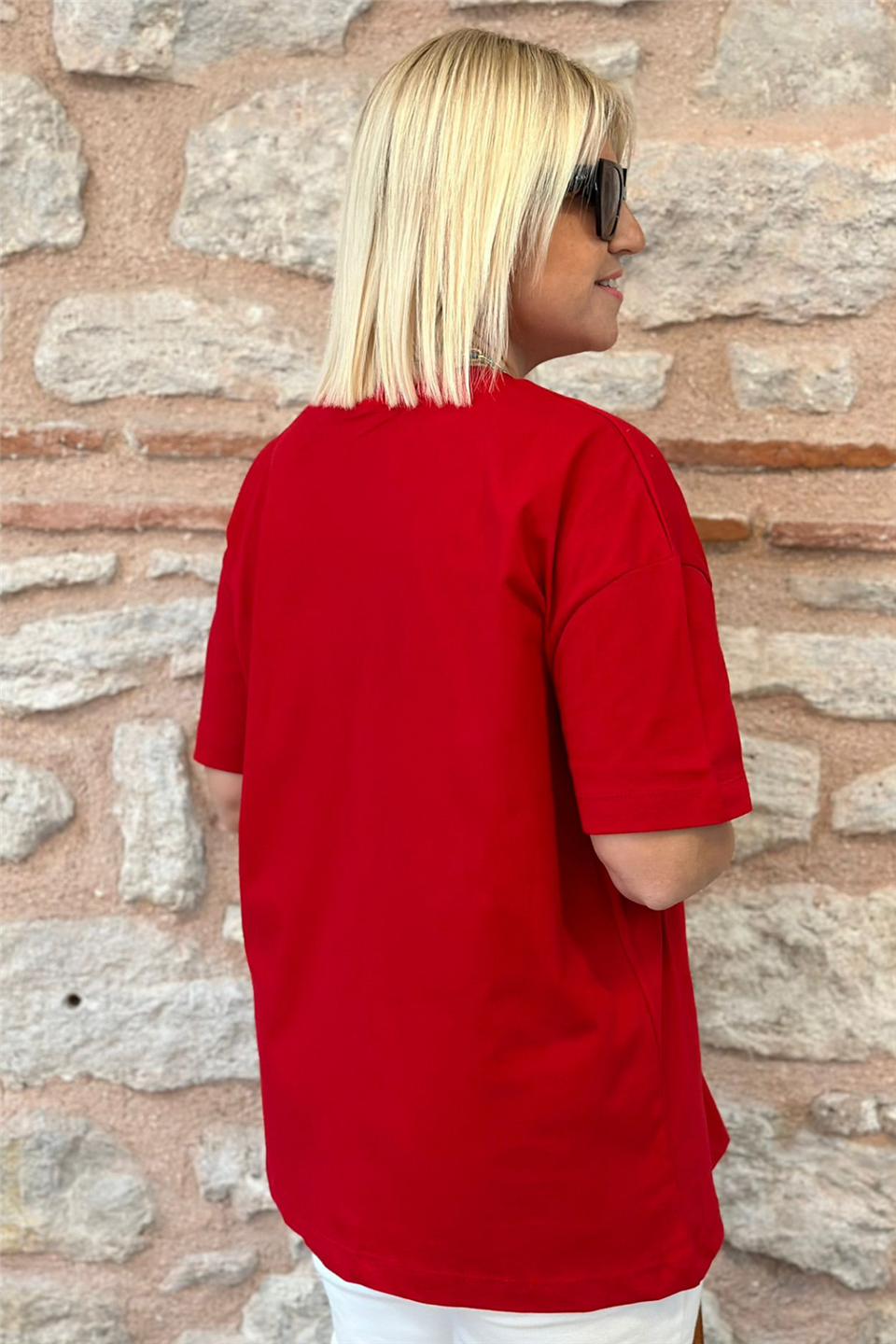 Kırmızı Bisiklet Yaka Cotton T-shirtUY217070-Kırmızı