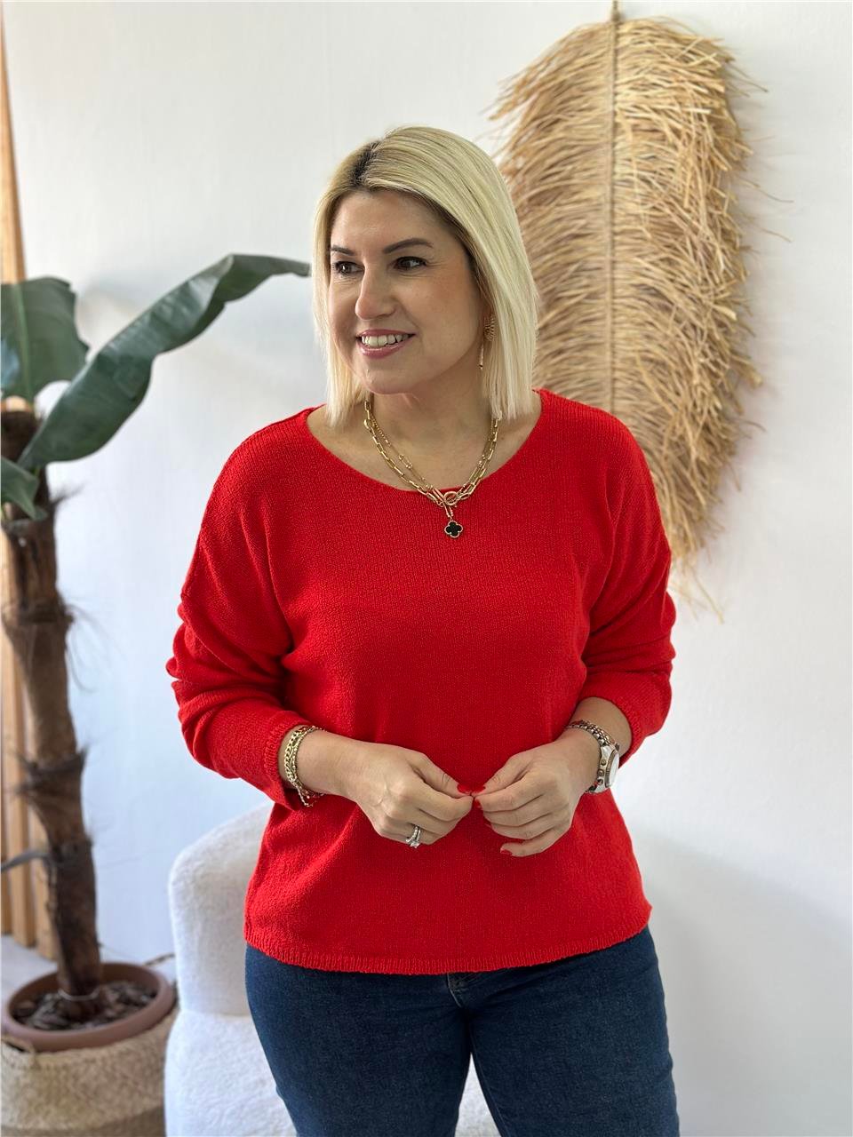 Kırmızı Kayık Yaka Merserize TrikoUT24110973-KIRMIZI-STD