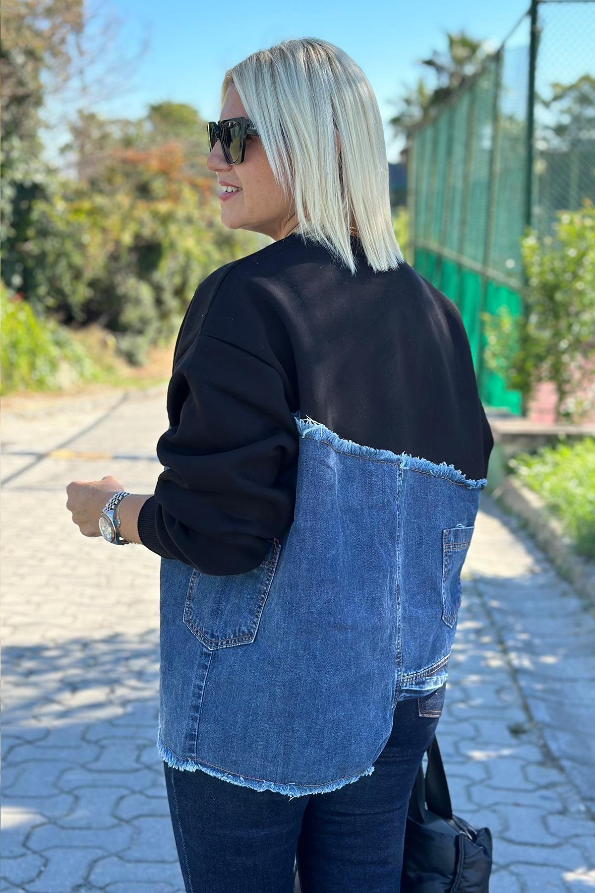 Kot Garnili Verev Kesim SweatshirtUK2250138-LACIVERT-S
