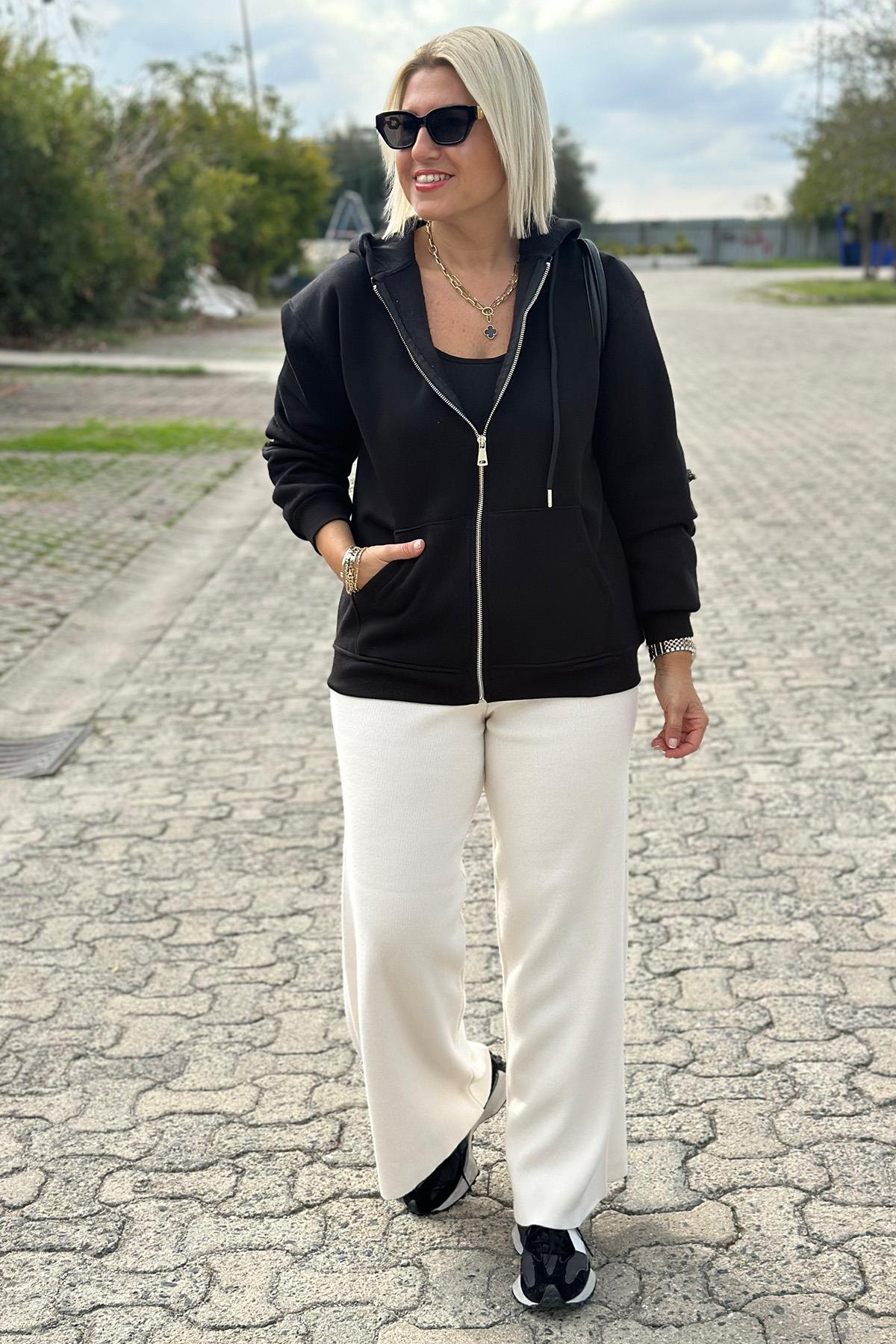 Krem Beli Lastikli Triko PantolonUK224048108-KREM-STD