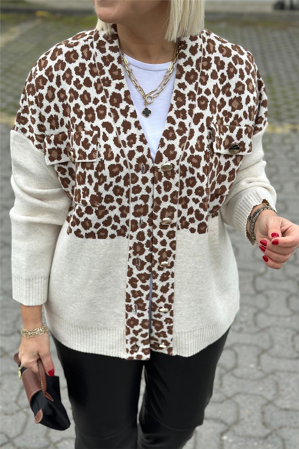 Krem Leopar Gold Desen HırkaUH24110920-BEJ-STD
