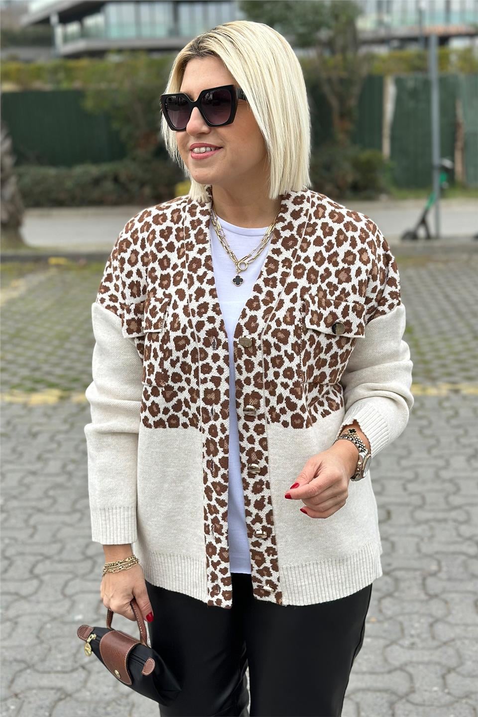 Krem Leopar Gold Desen HırkaUH24110920-BEJ-STD