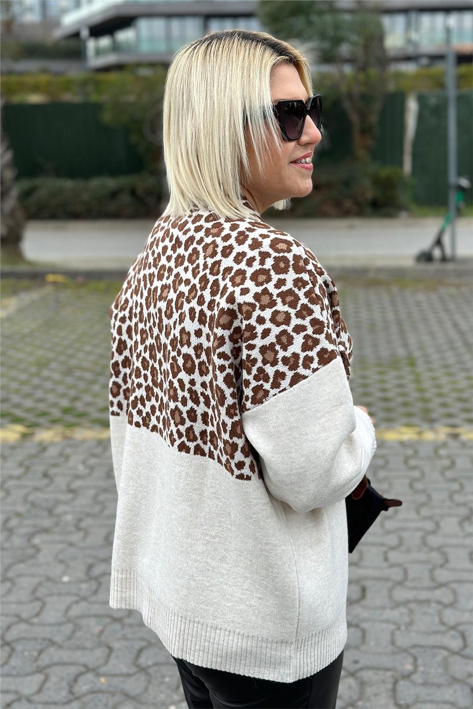 Krem Leopar Gold Desen HırkaUH24110920-BEJ-STD