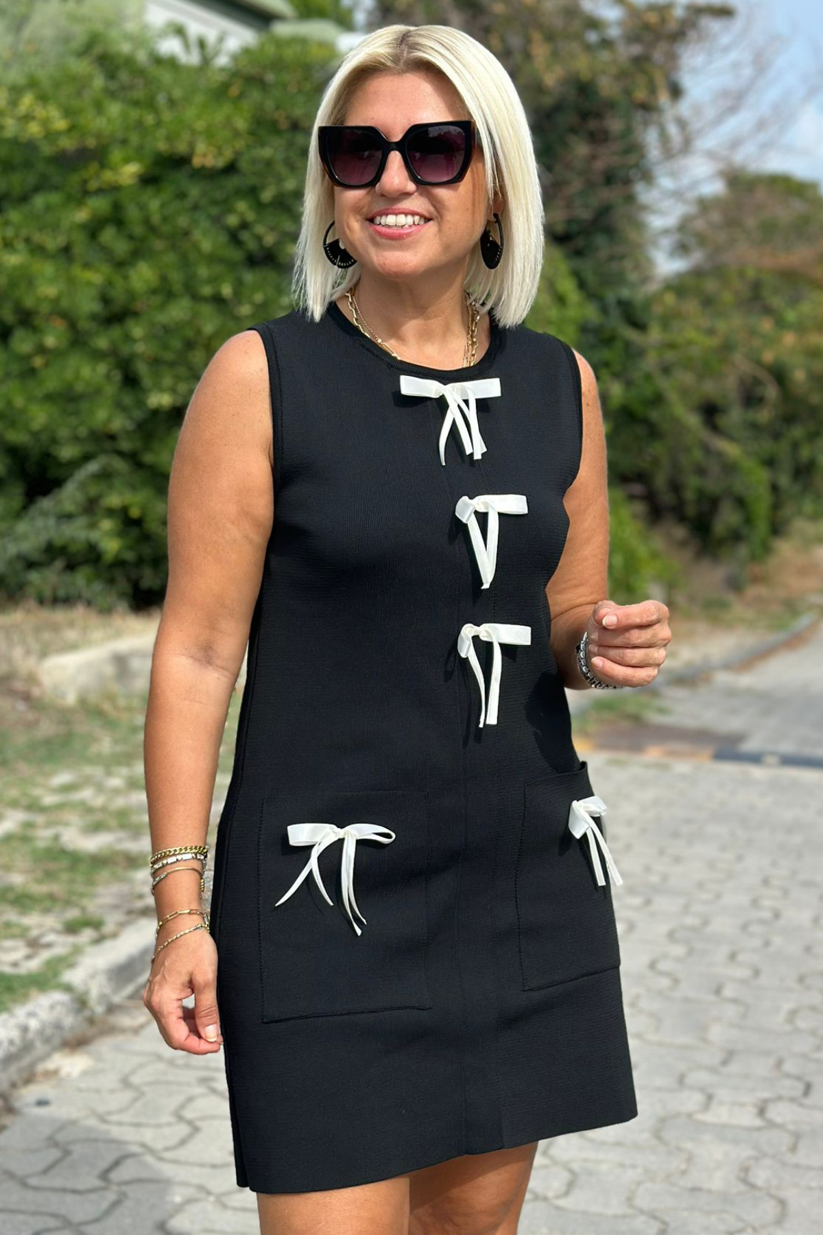 Kurdele Detay Triko ElbiseUK2232121307-SIYAH-STD