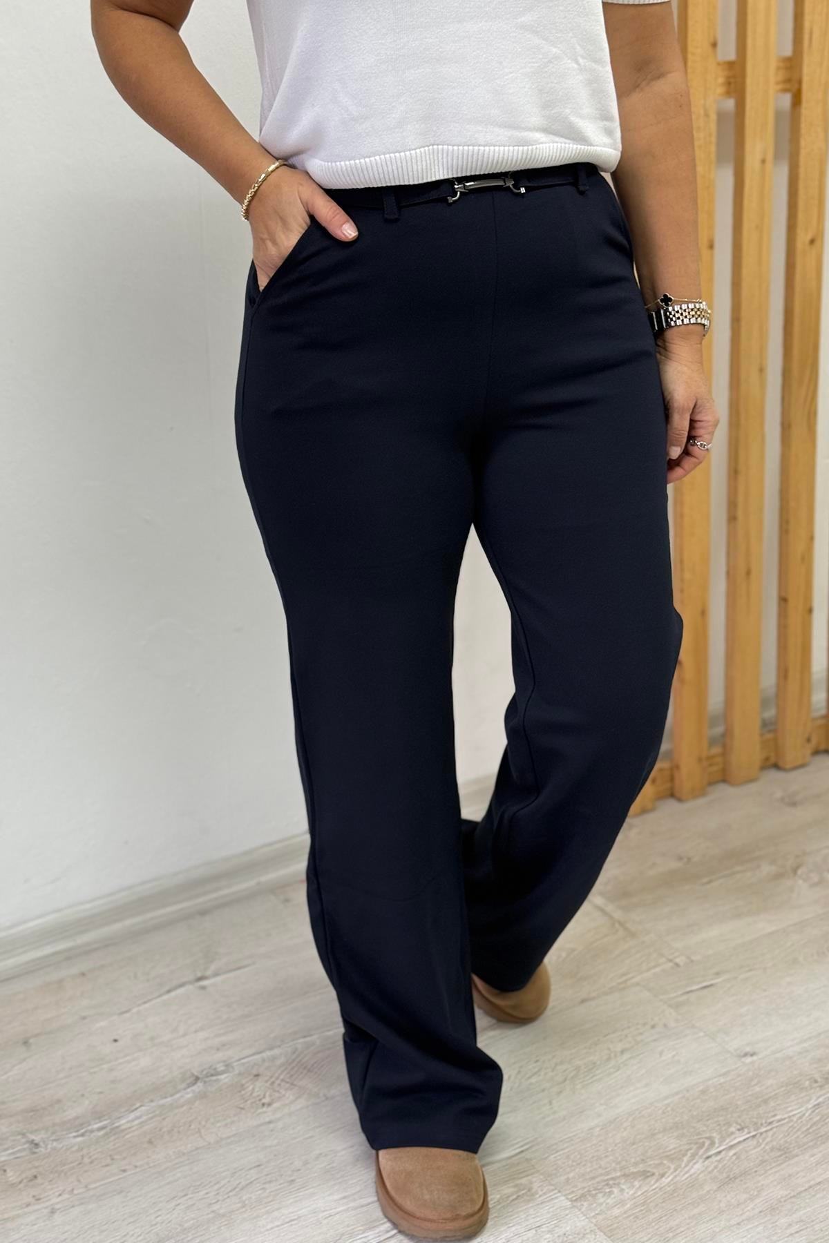 Lacivert Beli Aksesuarlı Bol Paça PantolonAPNT20250913-LACIVERT-36
