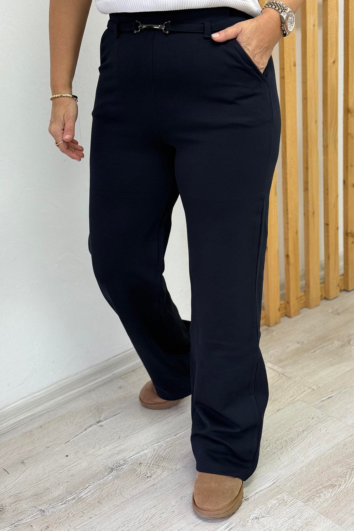 Lacivert Beli Aksesuarlı Bol Paça PantolonAPNT20250913-LACIVERT-36
