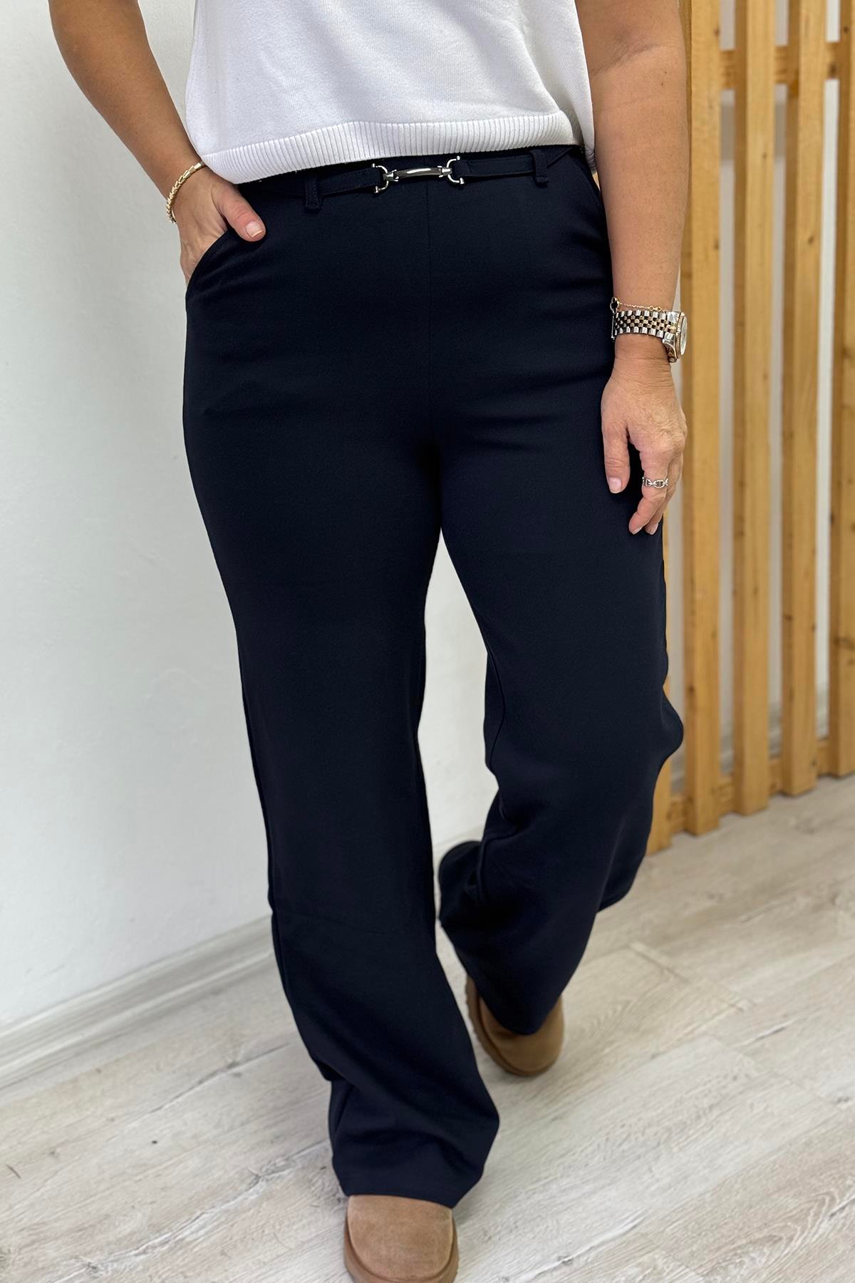 Lacivert Beli Aksesuarlı Bol Paça PantolonAPNT20250913-LACIVERT-36