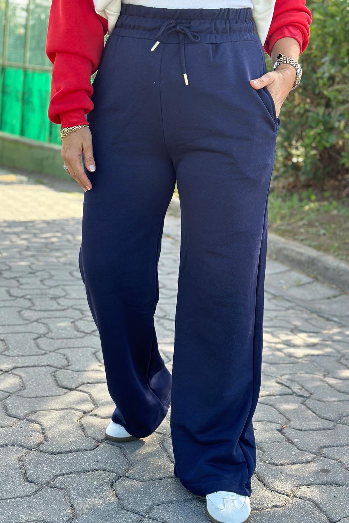 Lacivert Beli Lastikli Bol Paça Eşofman AltıUK224048107-LACIVERT-S