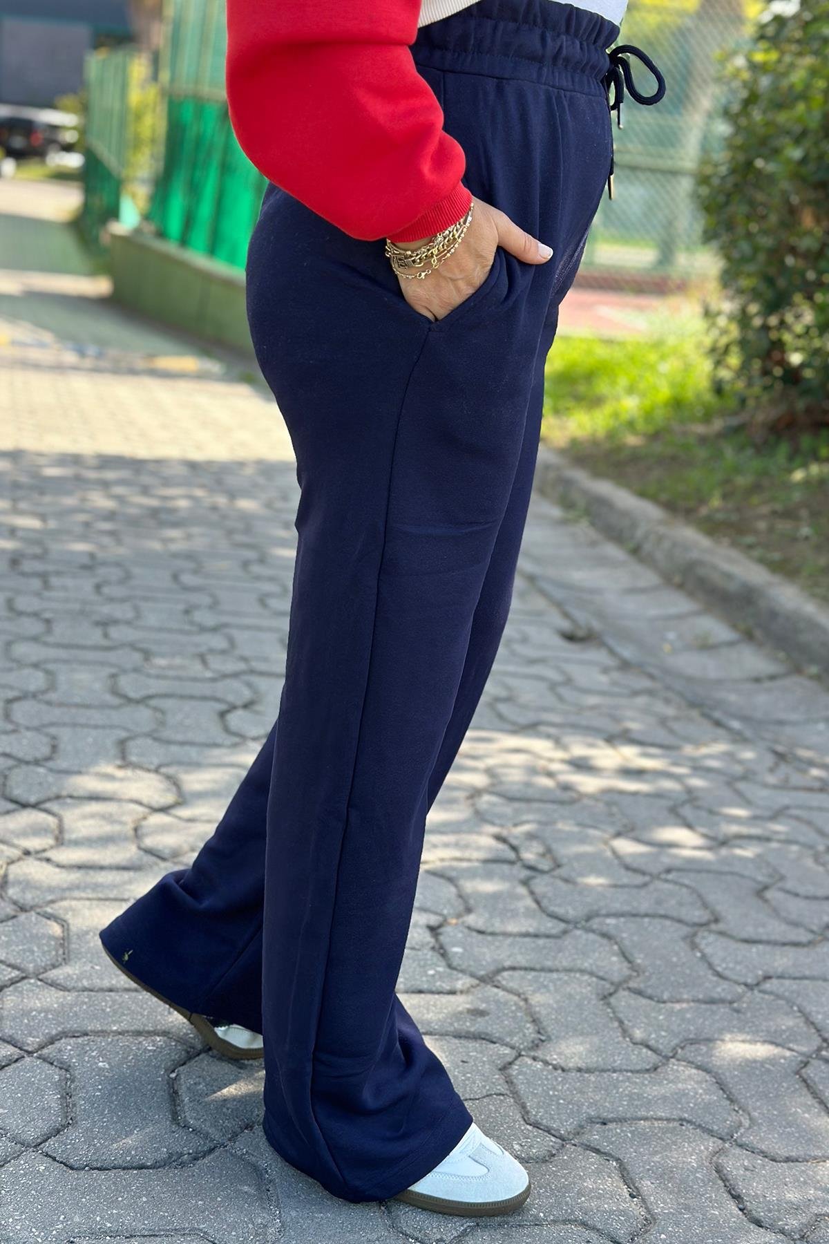 Lacivert Beli Lastikli Bol Paça Eşofman AltıUK224048107-LACIVERT-S