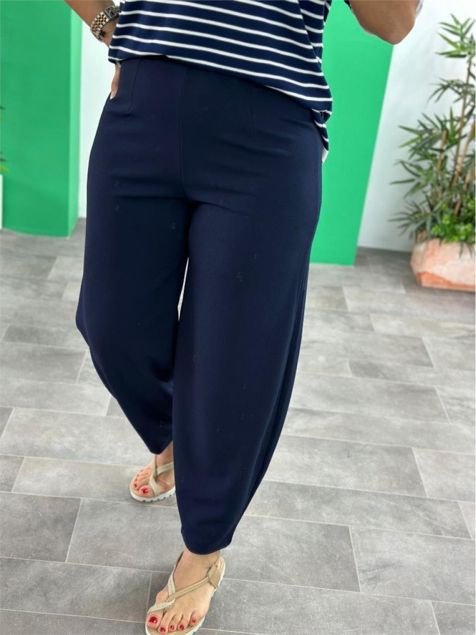 Lacivert Beli Lastikli Şalvar Model Crep Pantolon UK224048105-Lacivert