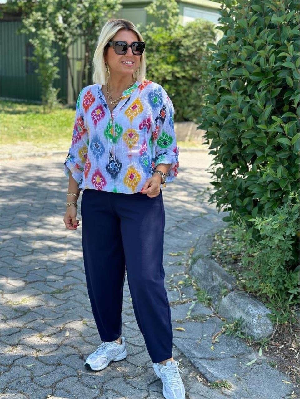 Lacivert Beli Lastikli Şalvar Model Crep Pantolon UK224048105-Lacivert