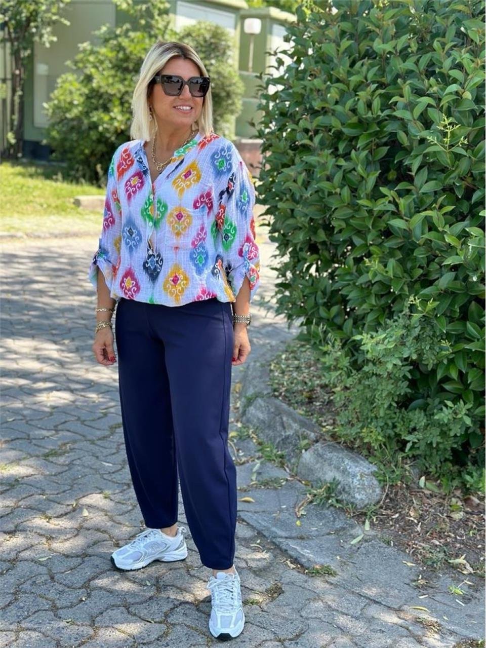Lacivert Beli Lastikli Şalvar Model Crep Pantolon UK224048105-Lacivert