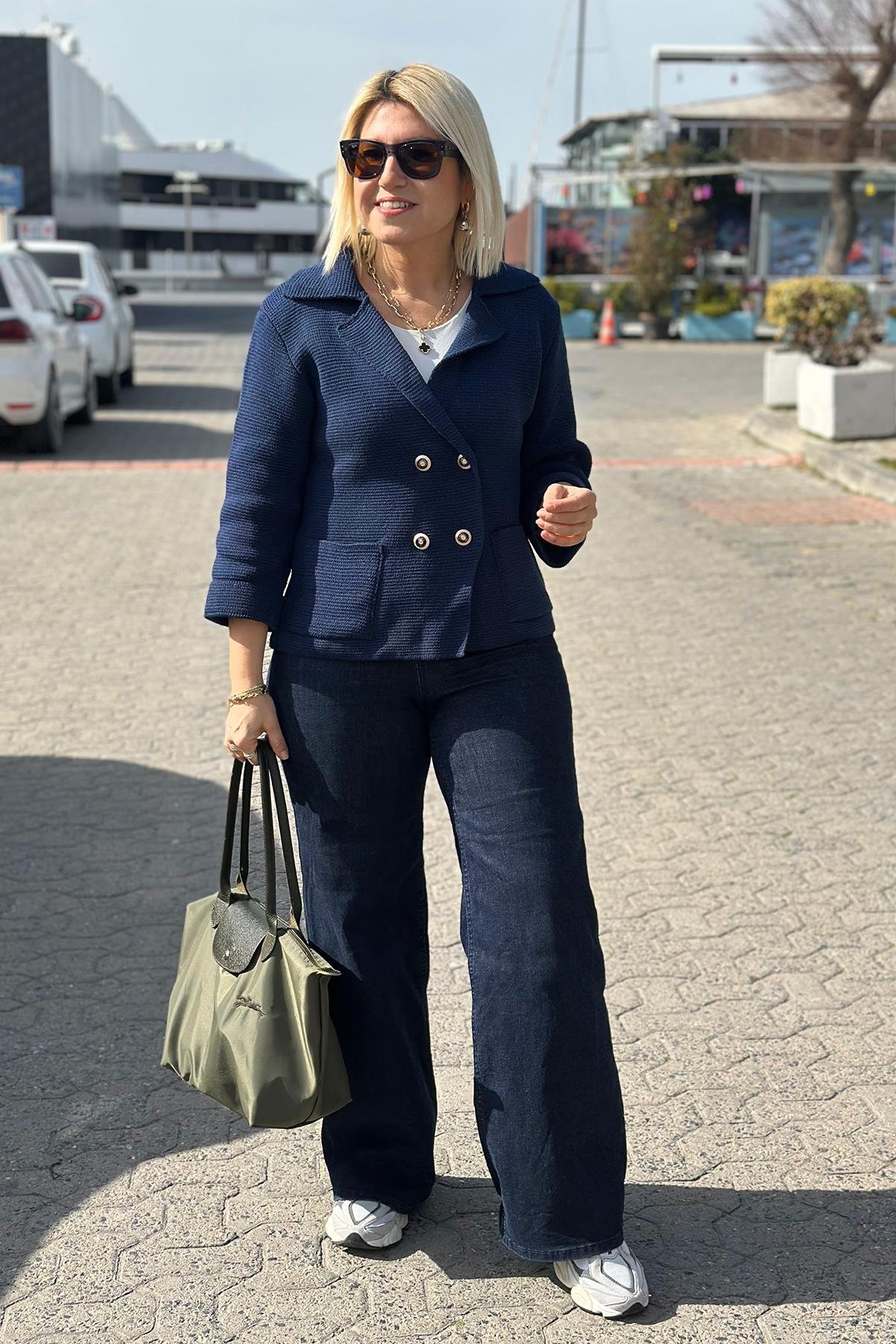 Lacivert Düğmeli Cep Detay Ceket HırkaUH24110930-LACIVERT-STD