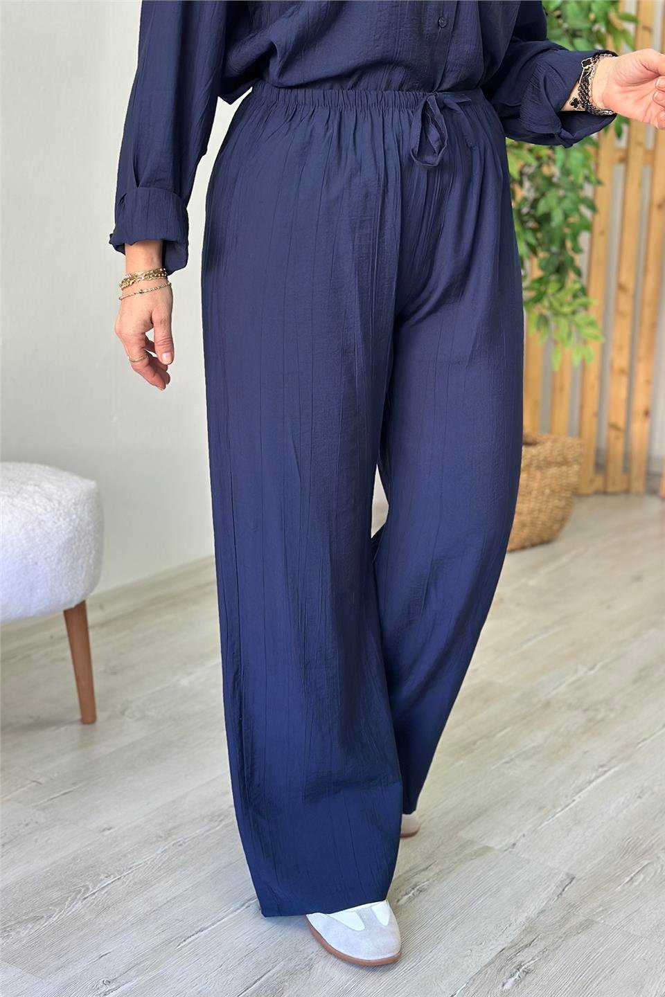 Lacivert Kırınkıl Gömlekli Pantolon TakımUTK2501153-LACIVERT-S
