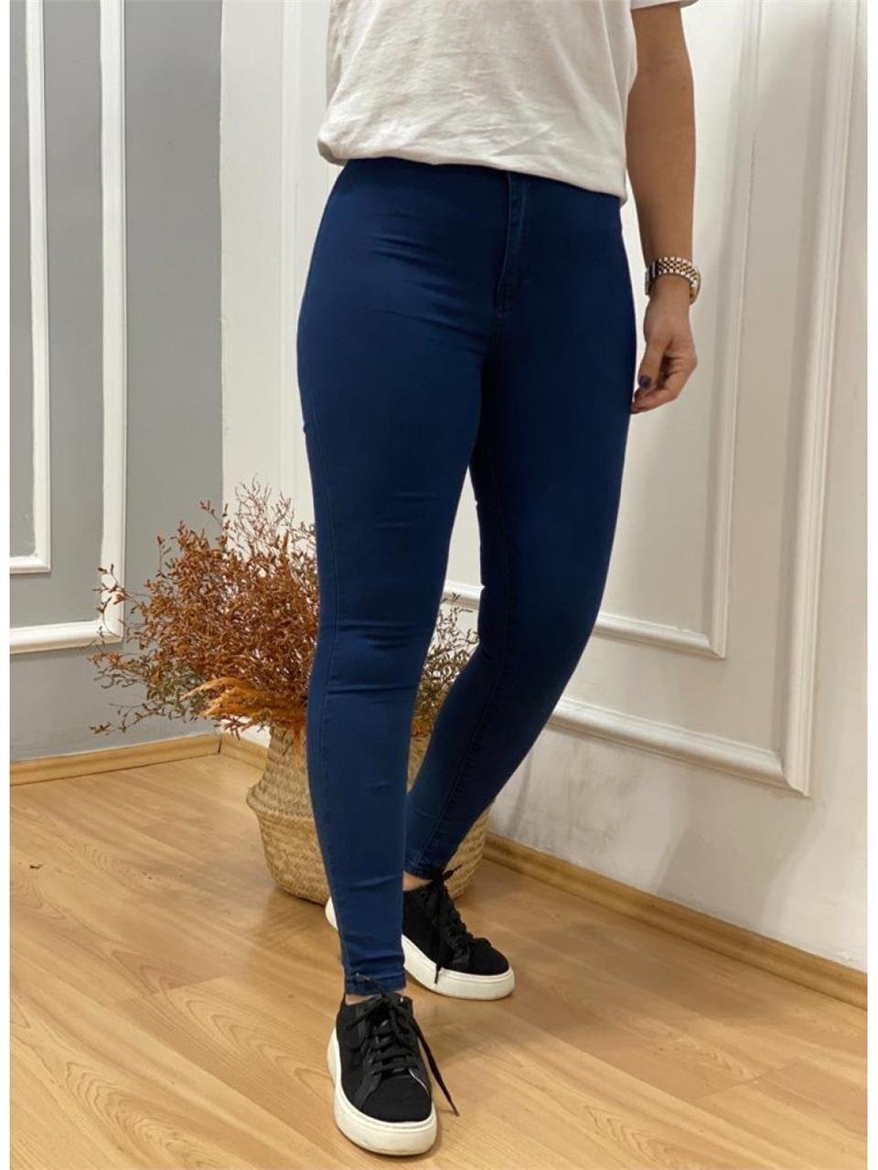 Lacivert Streç Toparlayıcı Bel Lycralı İnce Kot AK223007-Lacivert