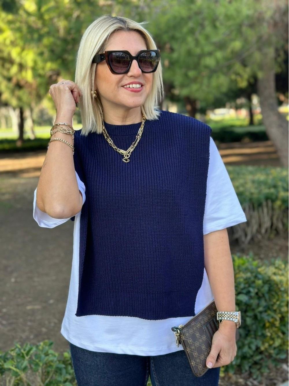 Lacivert Süveter Tasarım BluzUK222044-Lacivert