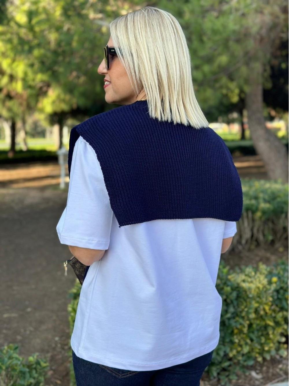 Lacivert Süveter Tasarım BluzUK222044-Lacivert